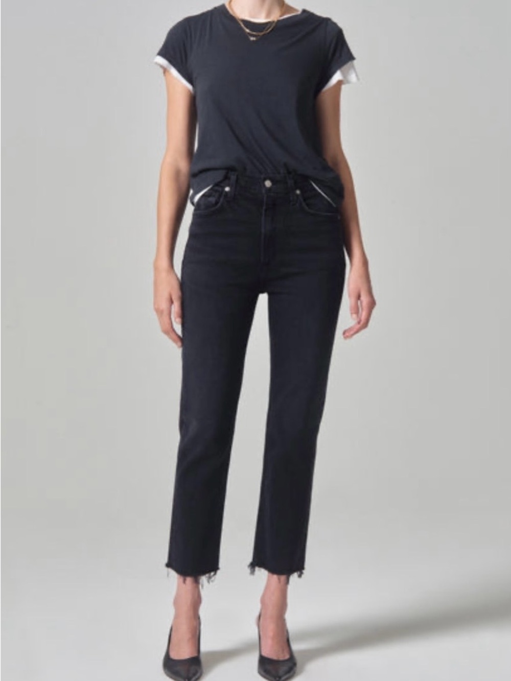 Citizens Of Humanity Mid Rise Black Cropped Straight Ankle Jeans